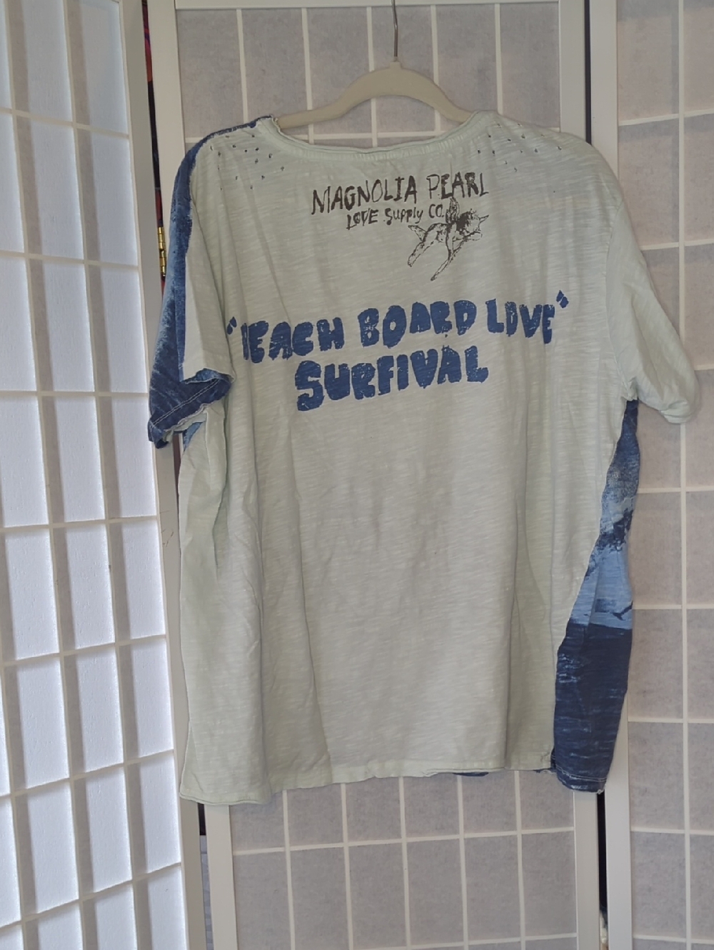 Magnolia Pearl Locals Only White Crewneck Tee with Subtle Pale Blue Trim - Picture 9 of 9